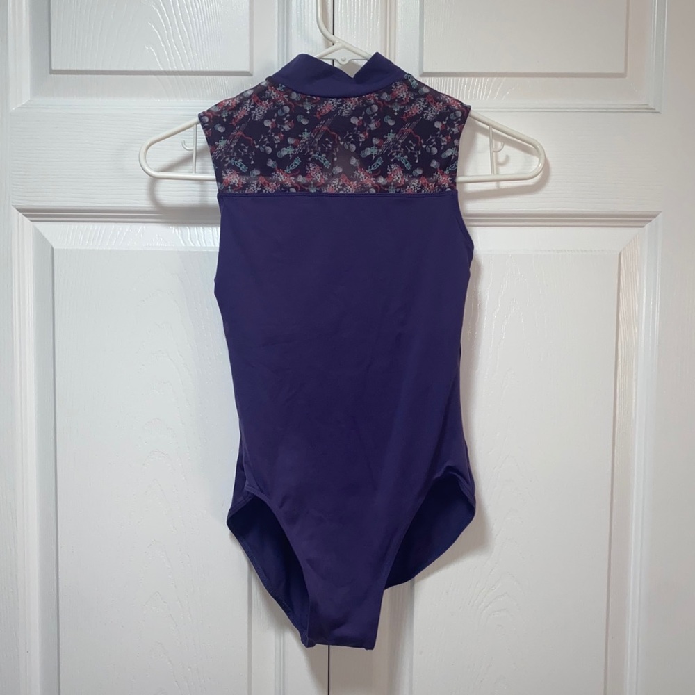 Custom high neck purple leotard with mesh detail